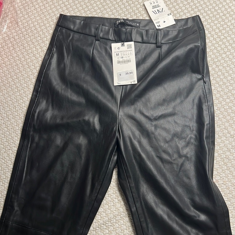 Zara black pleather leggings high rise